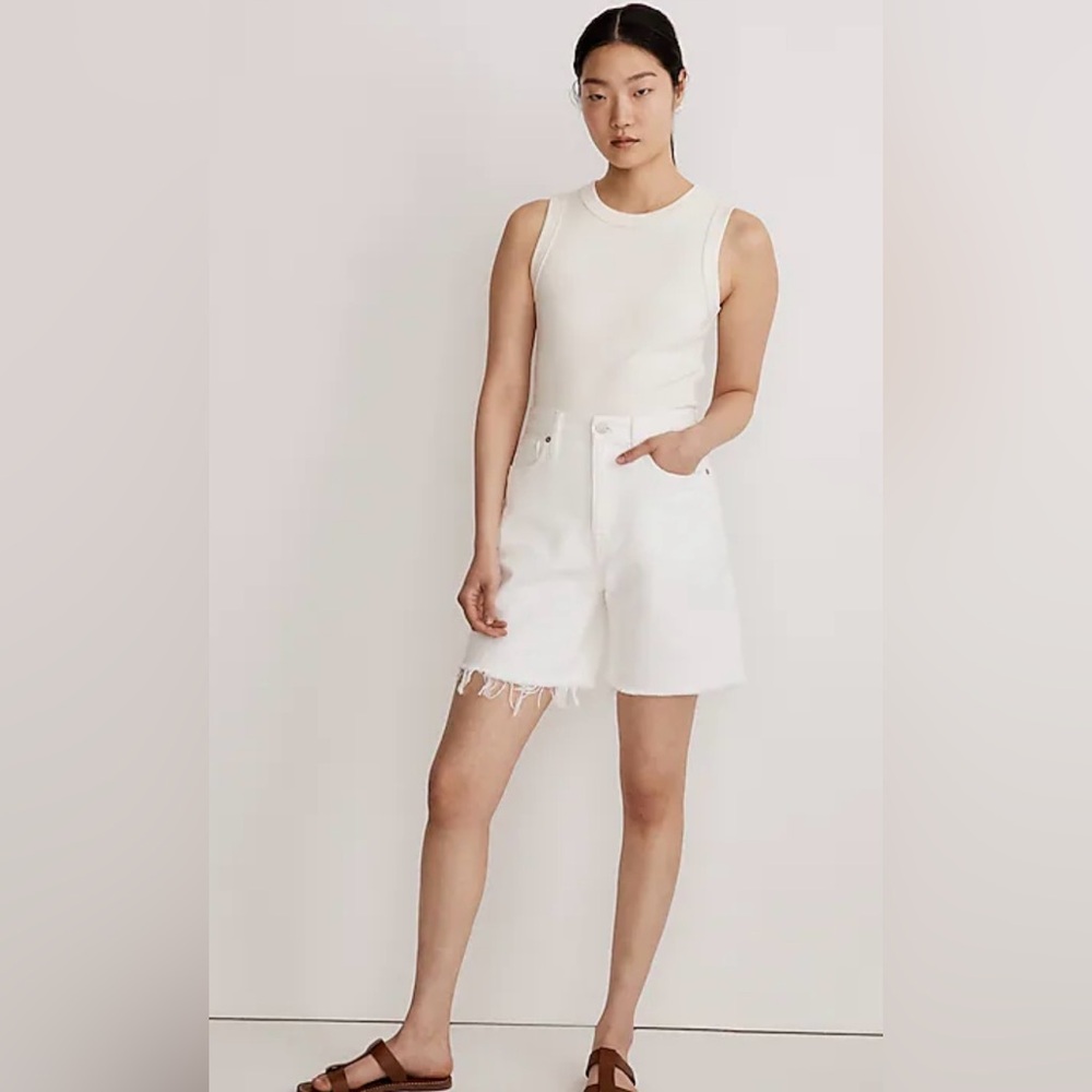 Madewell High-Rise Long Denim Shorts -Tile White - Women's Size 24 - Picture 2 of 16